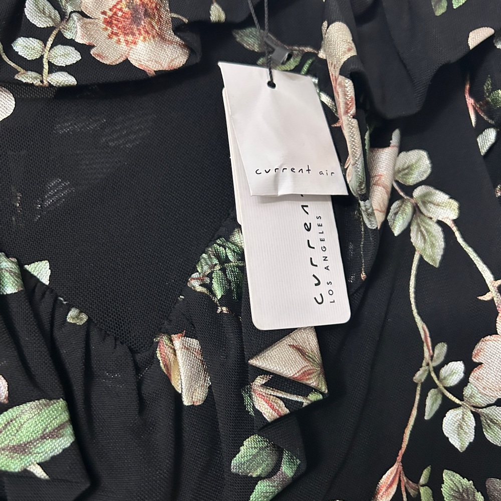 NWT Current Air Floral Long Sleeve Maxi Ruched ruching gown - Picture 4 of 8